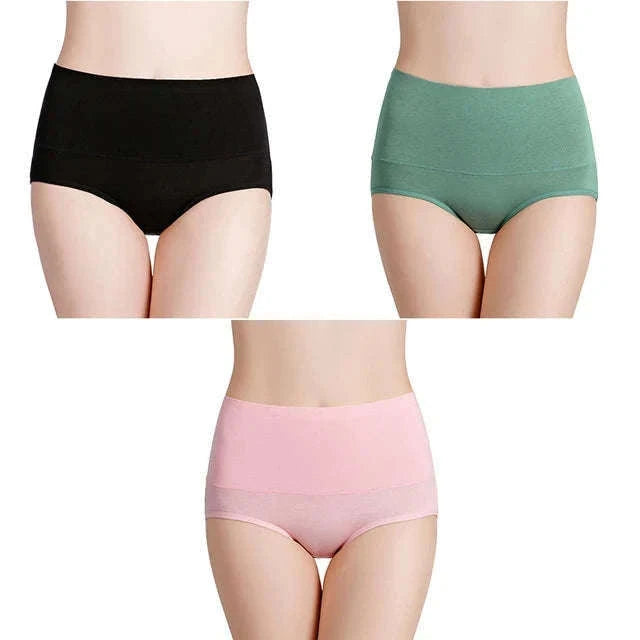 3-Pack High Waist Cotton Briefs for Women – Soft Breathable Plus Size Panties-11 / L / China Mainland|3pcs