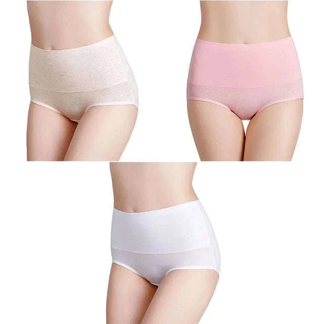 3-Pack High Waist Cotton Briefs for Women – Soft Breathable Plus Size Panties-11 / L / China Mainland|3pcs