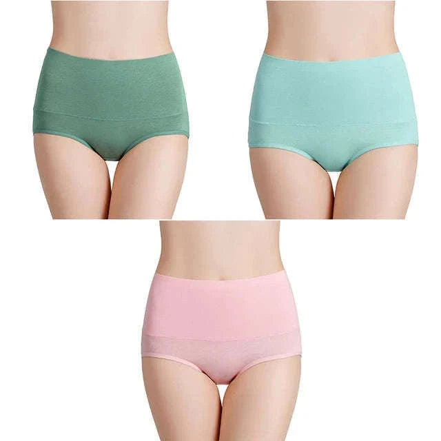 3-Pack High Waist Cotton Briefs for Women – Soft Breathable Plus Size Panties-11 / L / China Mainland|3pcs