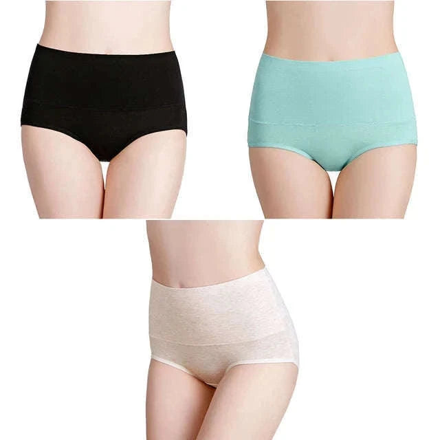 3-Pack High Waist Cotton Briefs for Women – Soft Breathable Plus Size Panties-11 / L / China Mainland|3pcs