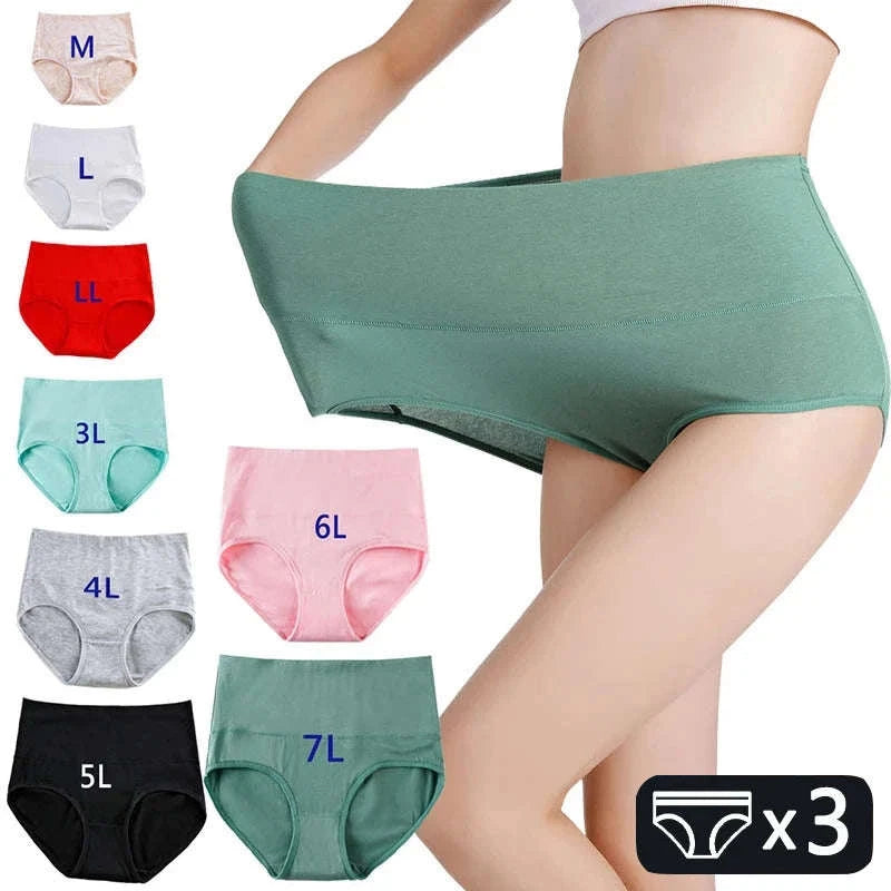 3-Pack High Waist Cotton Briefs for Women – Soft Breathable Plus Size Panties-11 / L / China Mainland|3pcs