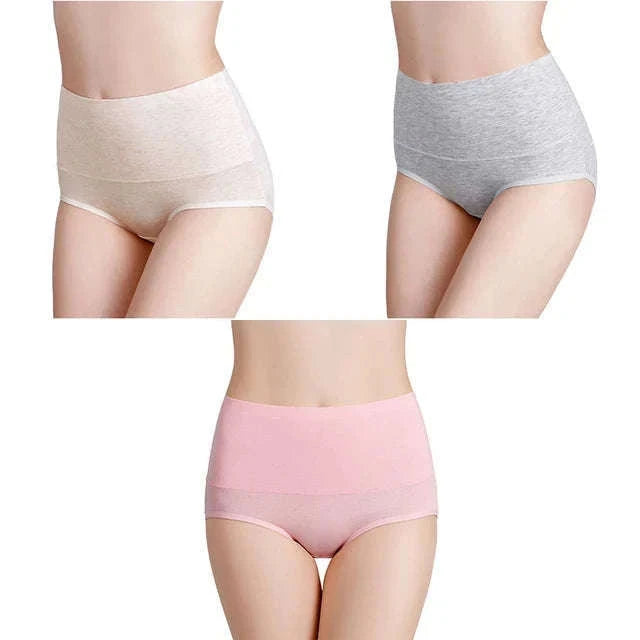 3-Pack High Waist Cotton Briefs for Women – Soft Breathable Plus Size Panties-11 / L / China Mainland|3pcs