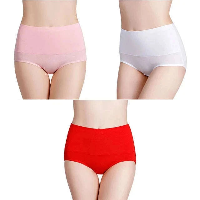 3-Pack High Waist Cotton Briefs for Women – Soft Breathable Plus Size Panties-11 / L / China Mainland|3pcs