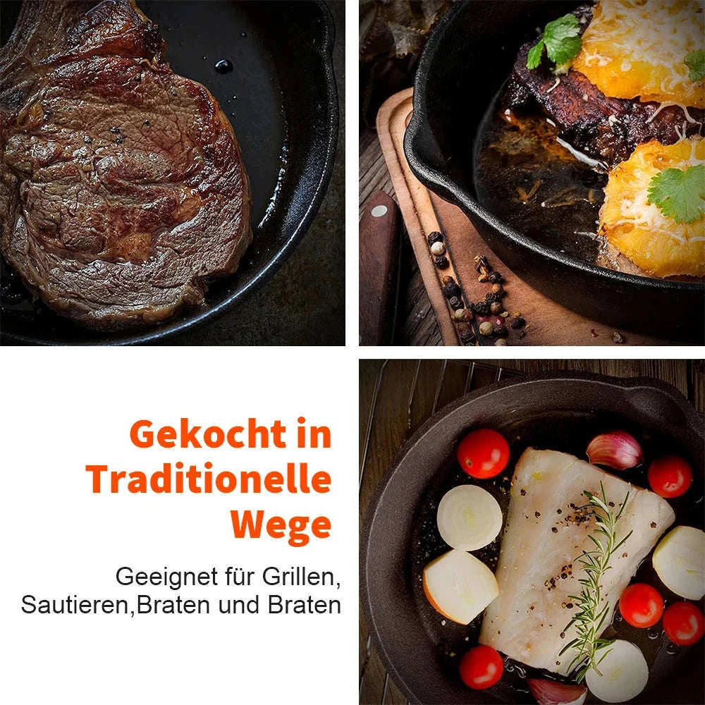 3‑Piece Cast Iron Frying Pan Set for Everyday Cooking-1 set / GERMANY