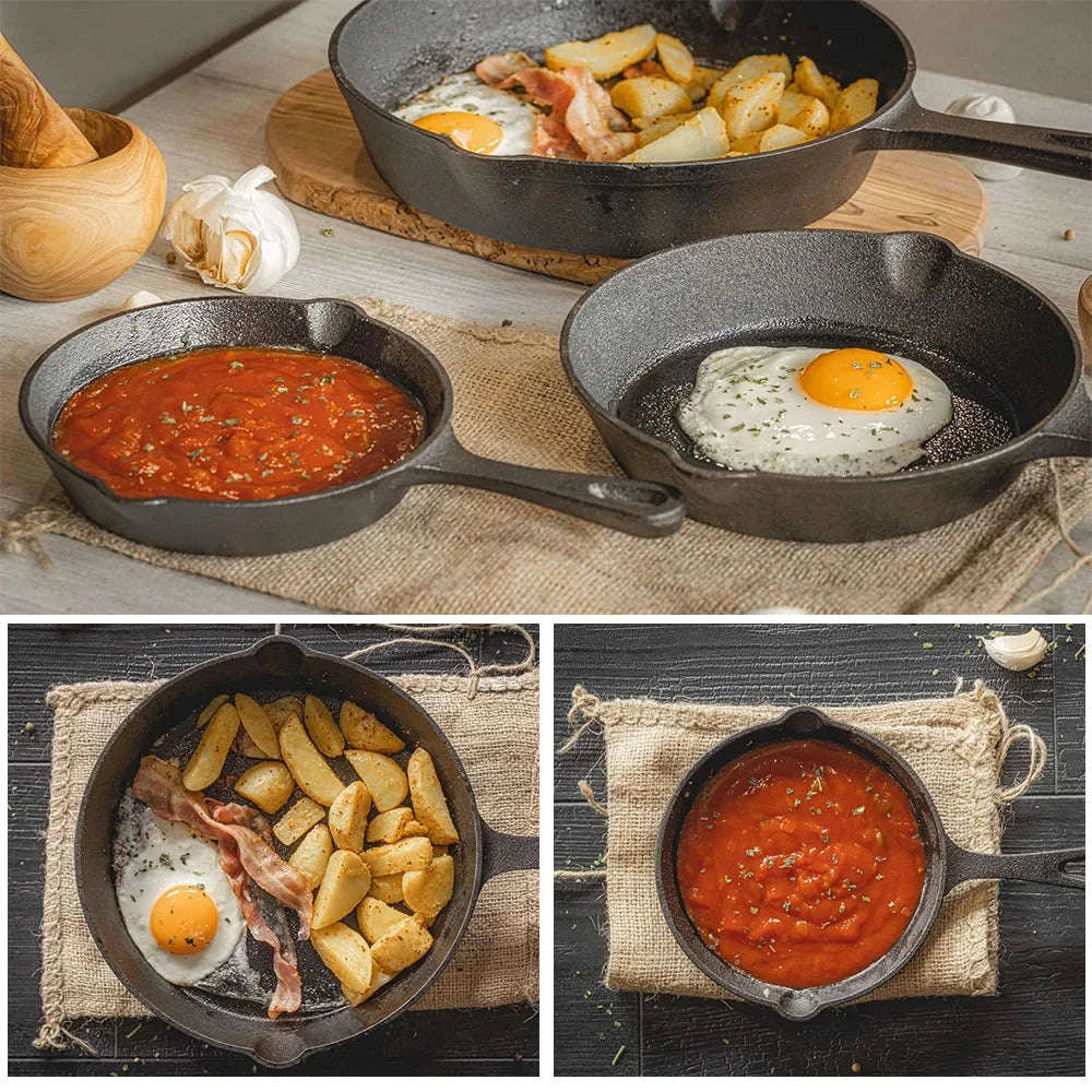 3‑Piece Cast Iron Frying Pan Set for Everyday Cooking-1 set / GERMANY