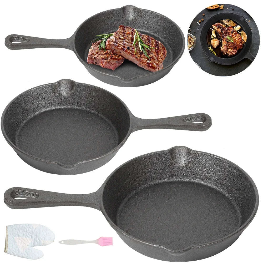 3‑Piece Cast Iron Frying Pan Set for Everyday Cooking-1 set / GERMANY