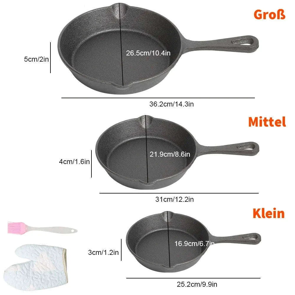3-Piece Cast Iron Frying Pan Set for Everyday Cooking-1 set / GERMANY