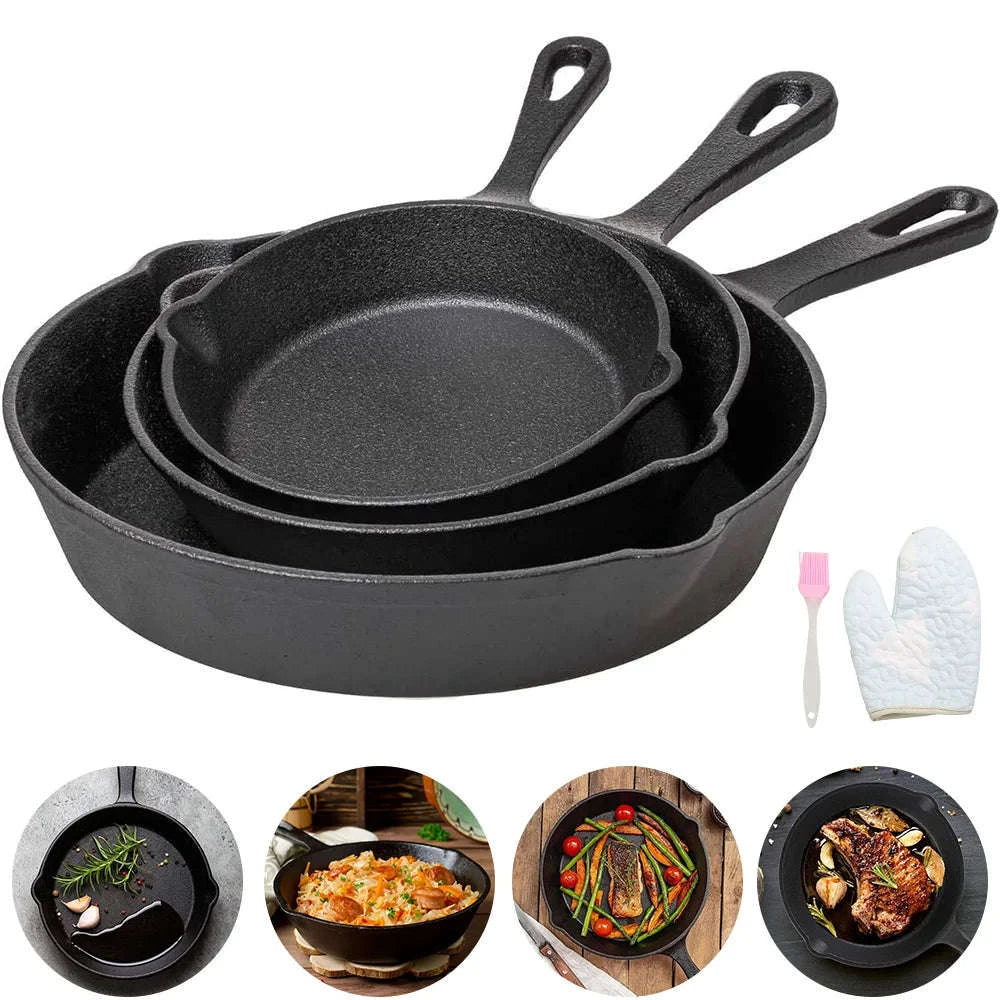 3‑Piece Cast Iron Frying Pan Set for Everyday Cooking-1 set / GERMANY