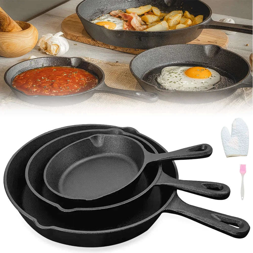 3‑Piece Cast Iron Frying Pan Set for Everyday Cooking-1 set / GERMANY