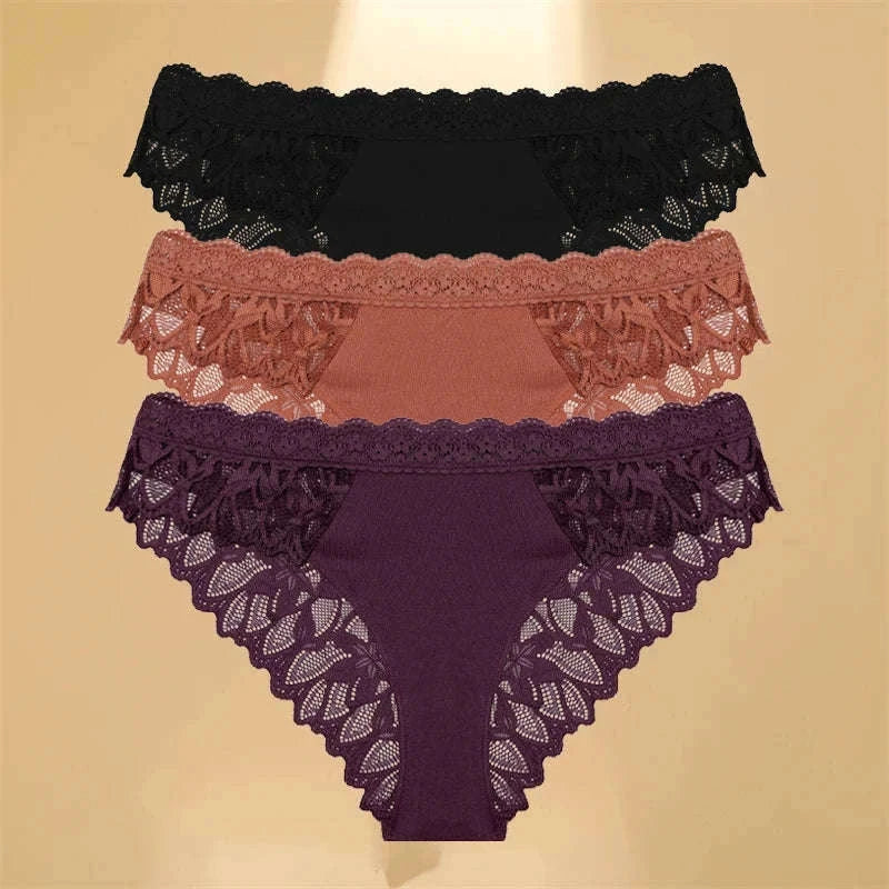 3-Piece Lace Hollow-Out Underwear Set for Women-Style 1 / XL / 3pcs