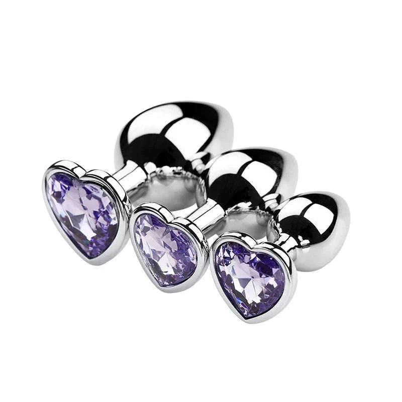 3-Piece Metal Anal Plug Set with Jewel Base-AP01-L-ZX-BK