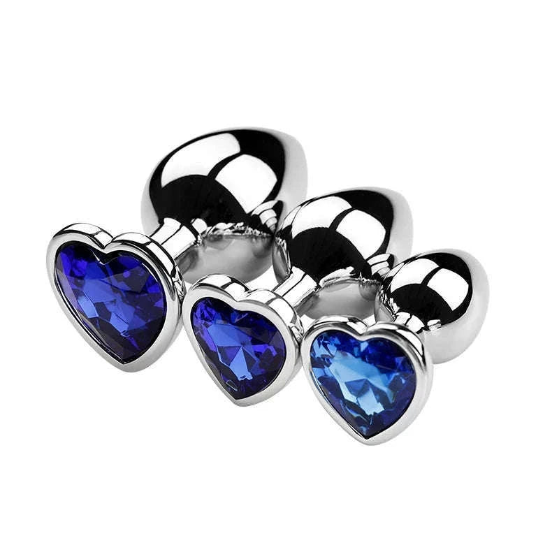 3-Piece Metal Anal Plug Set with Jewel Base-AP01-L-ZX-BK