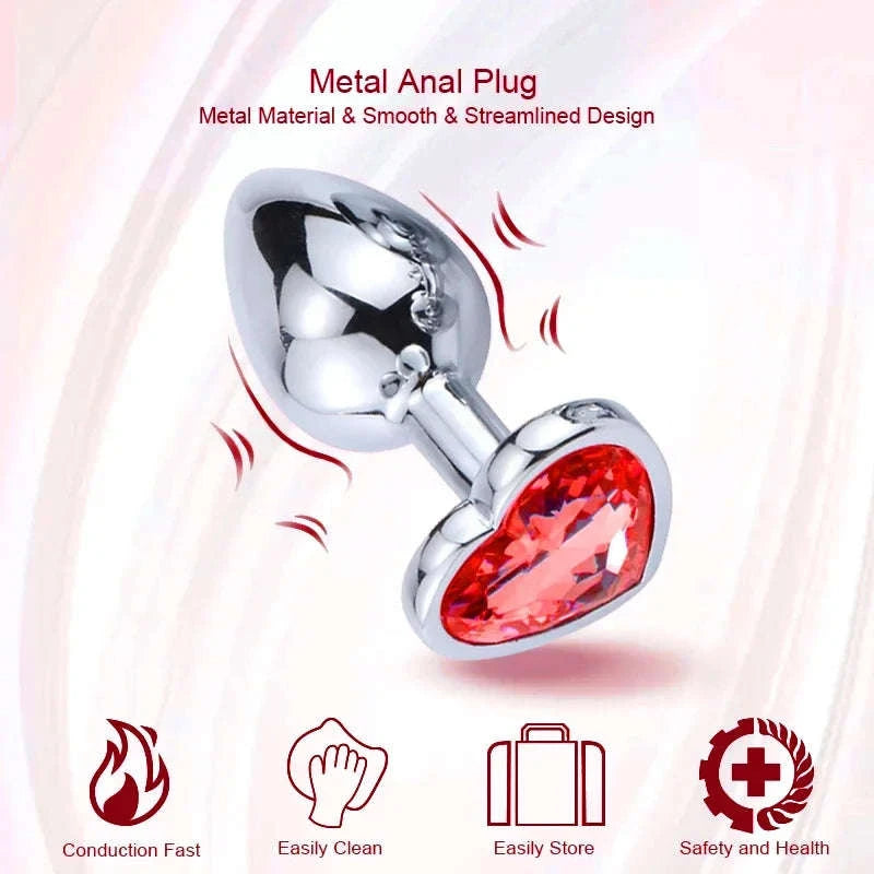 3‑Piece Metal Anal Plug Set with Jewel Base-AP01-L-ZX-BK