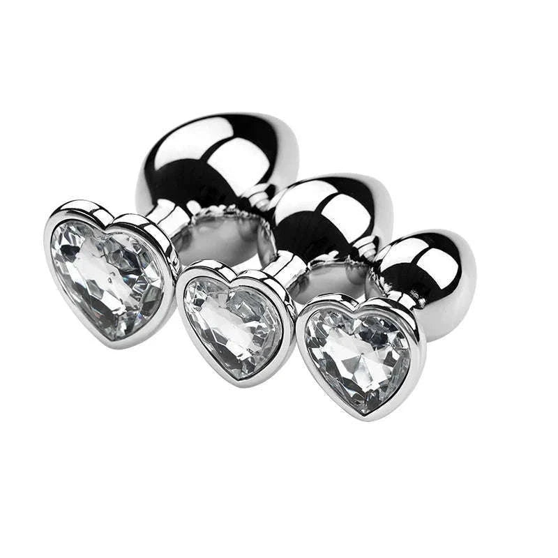 3-Piece Metal Anal Plug Set with Jewel Base-AP01-L-ZX-BK