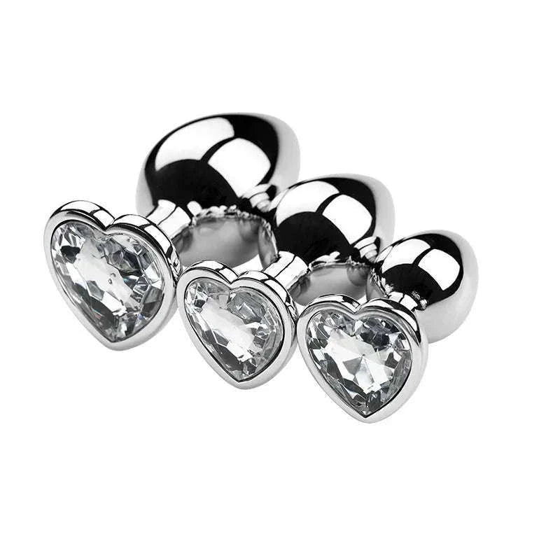 3-Piece Metal Anal Plug Set with Jewel Base-AP01-L-ZX-BK