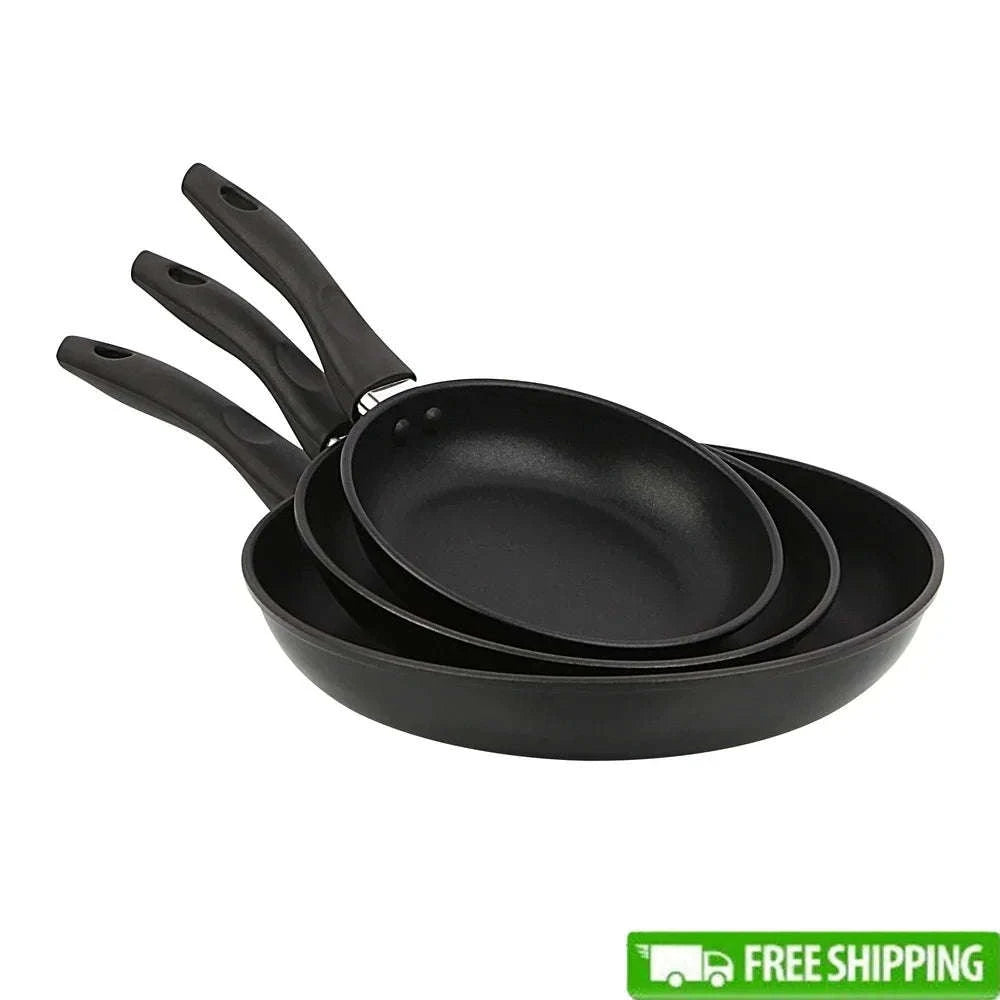 3-Piece Nonstick Aluminum Skillet Set with Even Heat & Easy Clean-United States