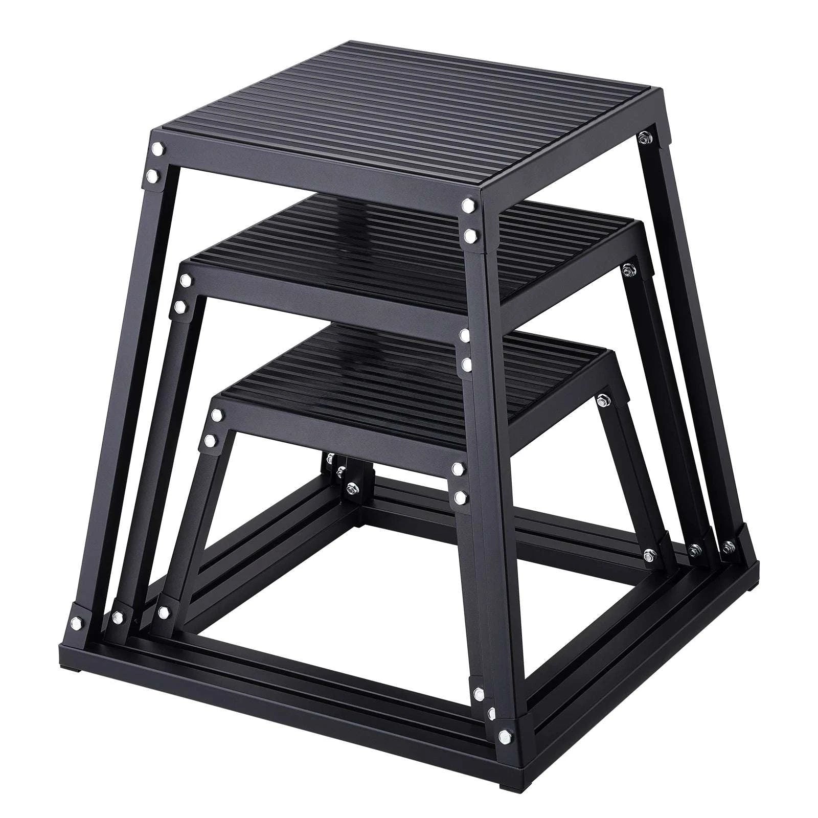 3-Piece Plyometric Jump Box Set 12/18/24 Inch Anti-Slip Steel Platform-3pcs black / United States