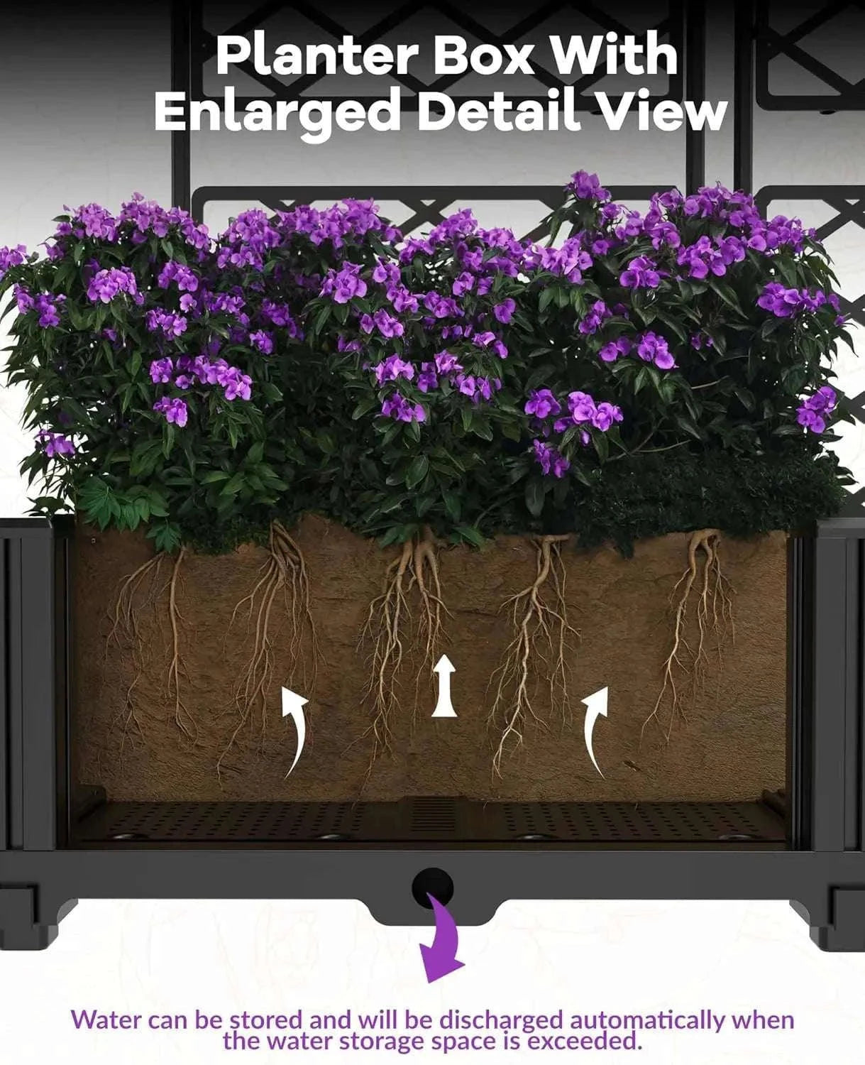 3-Piece Raised Planter Box with Trellis for Climbing Plants-United States
