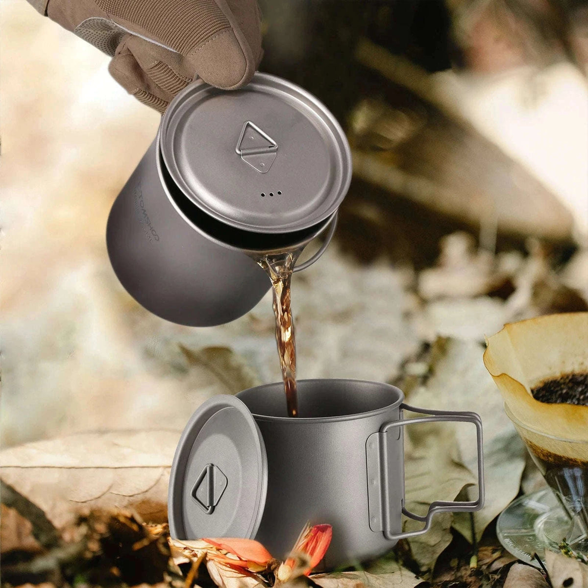 3-Piece Titanium Cookware Set with 750ml Pot, 450ml Cup, Folding Spork-750ml Pot
