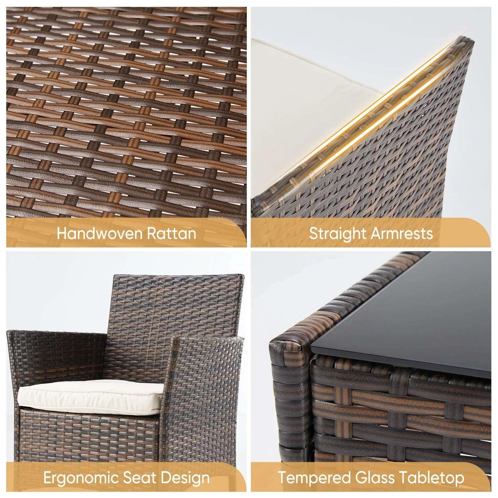 3-Piece Wicker Patio Furniture Set with Cushions and Table-Brown / United States