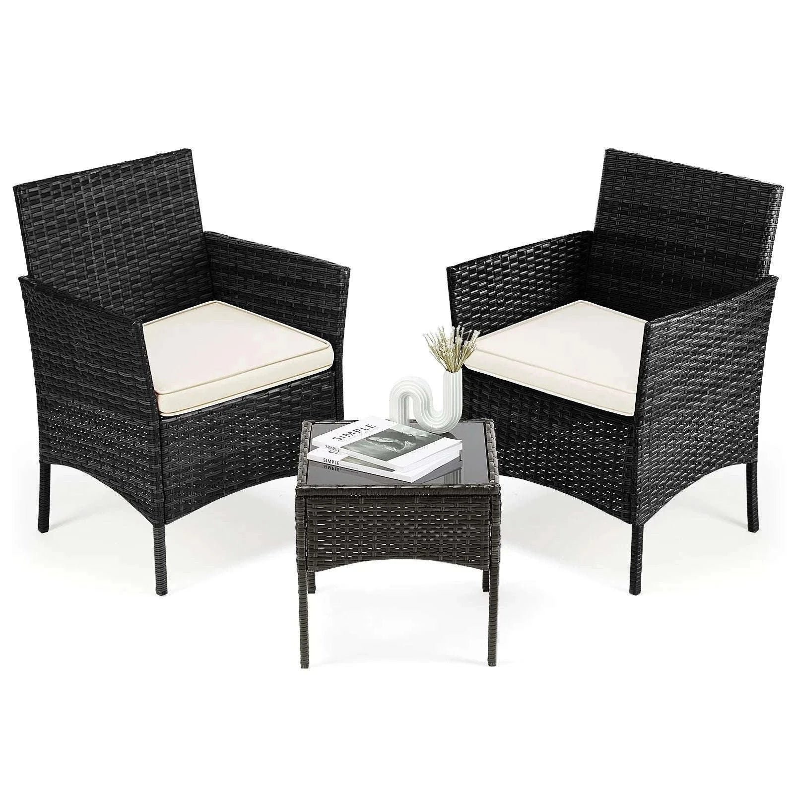 3-Piece Wicker Patio Furniture Set with Cushions and Table-Brown / United States