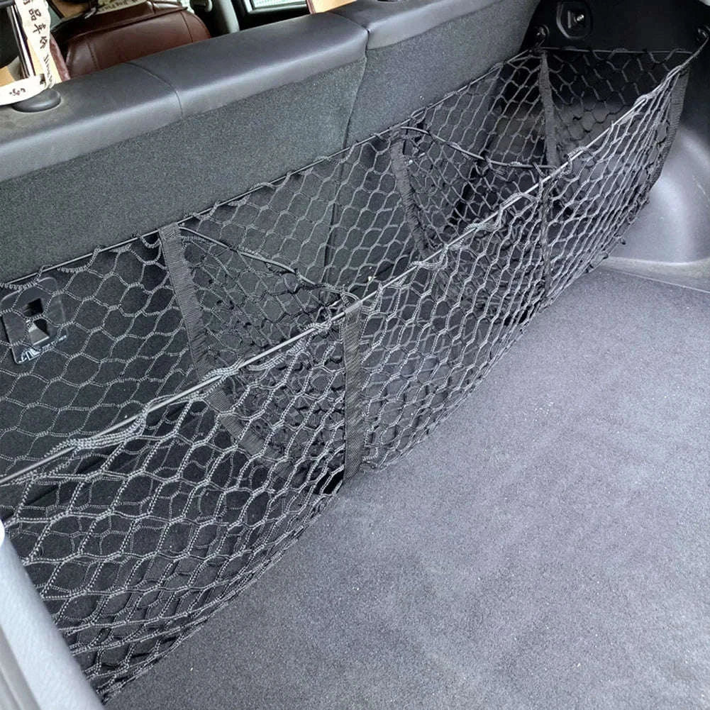 3-Pocket Stretch Cargo Net Trunk Storage Organizer with Mount Kit-Default Title