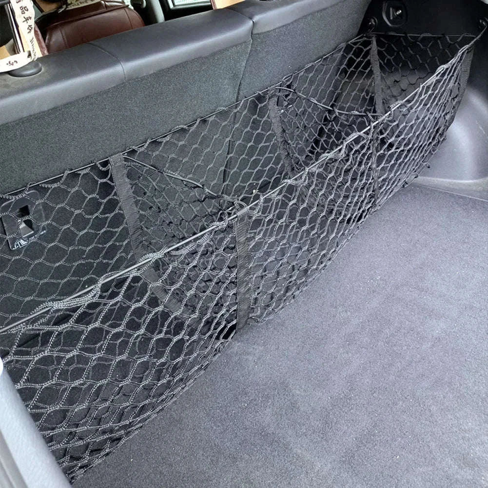 3-Pocket Stretch Cargo Net Trunk Storage Organizer with Mount Kit-Default Title