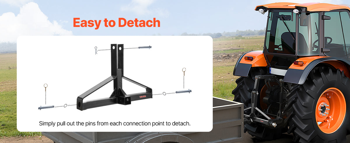 SucceBuy Attelage de remorque à 3 points avec récepteur 2 po 3pt vers 1 Tracteur 3000lbs Compatible avec Kubota Mahindra Ford Yanmar John Deere