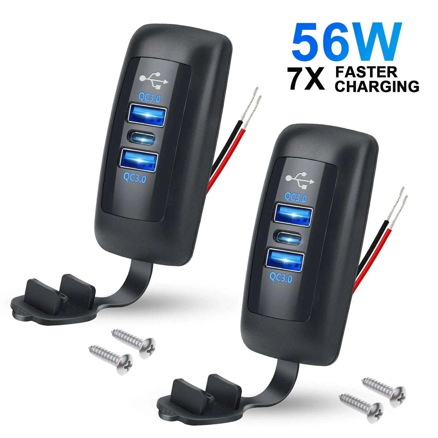 3-Port Car Charger Socket with Dual USB and PD Fast Charge-2PCS-A
