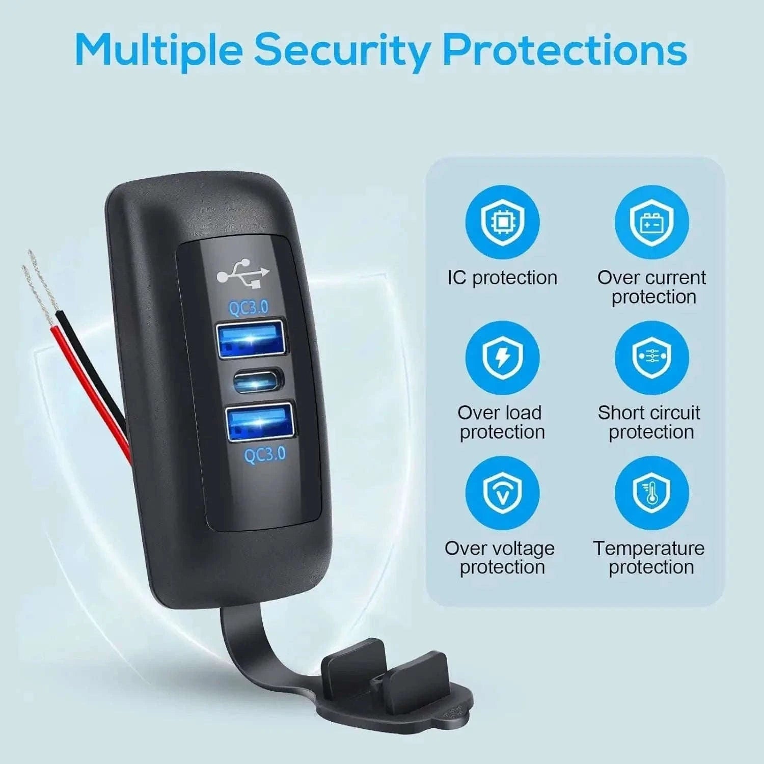3-Port Car Charger Socket with Dual USB and PD Fast Charge-2PCS-A
