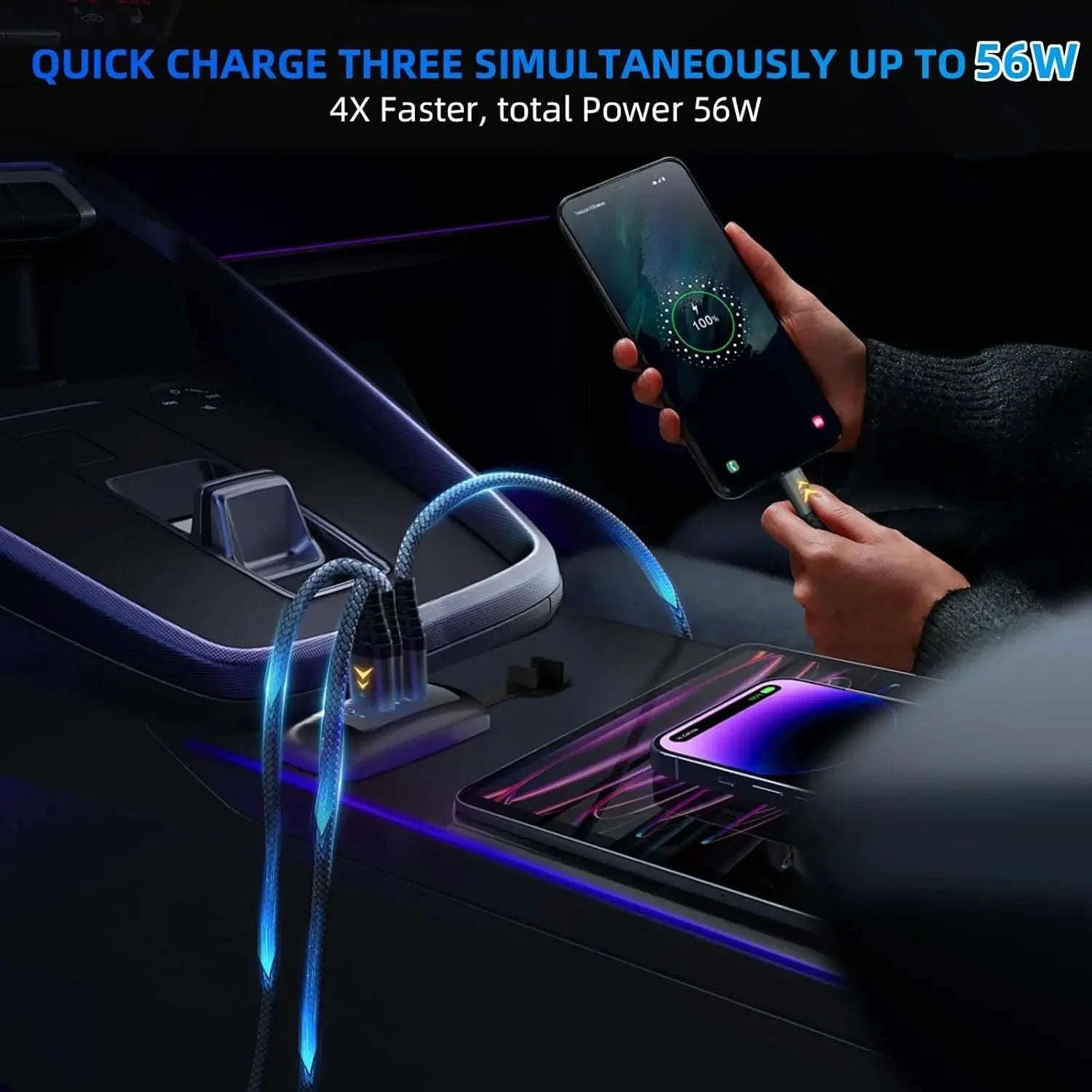 3-Port Car Charger Socket with Dual USB and PD Fast Charge-2PCS-A