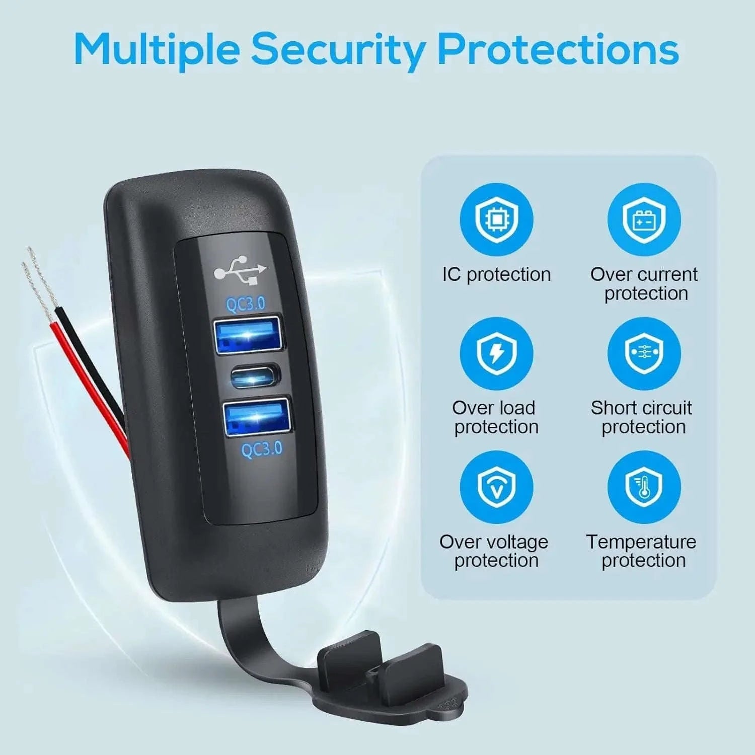 3-Port Car Charger Socket with Dual USB and PD Fast Charge-2PCS-A
