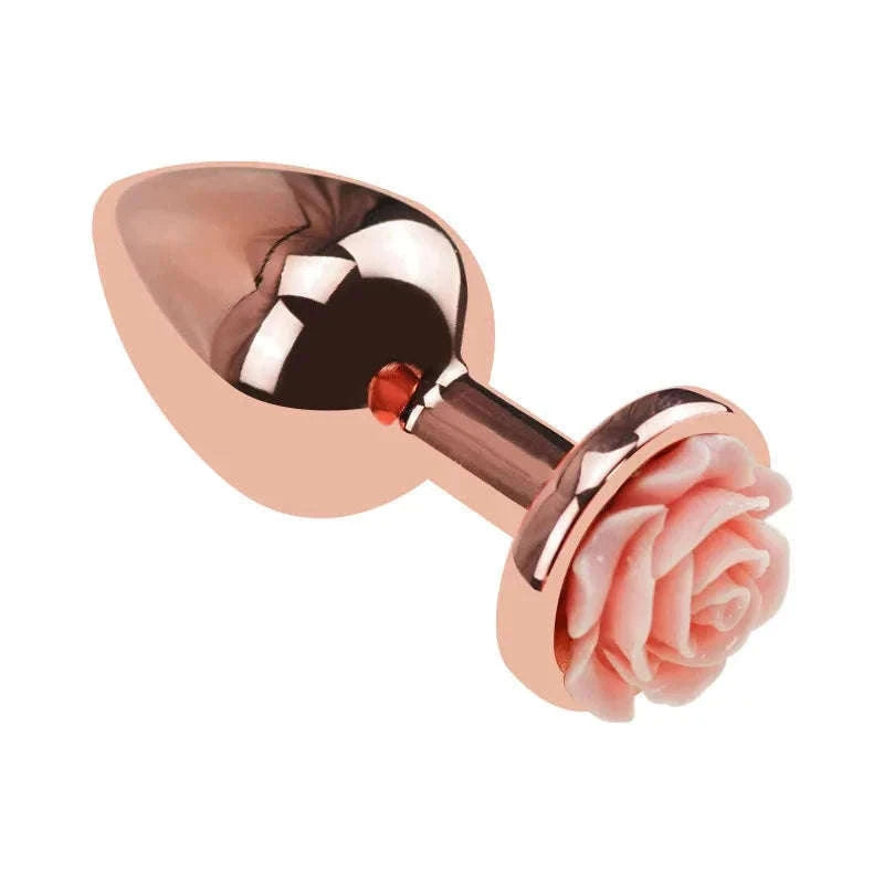 3-Size Rose Shaped Anal Plug with Smooth Metal Finish-M