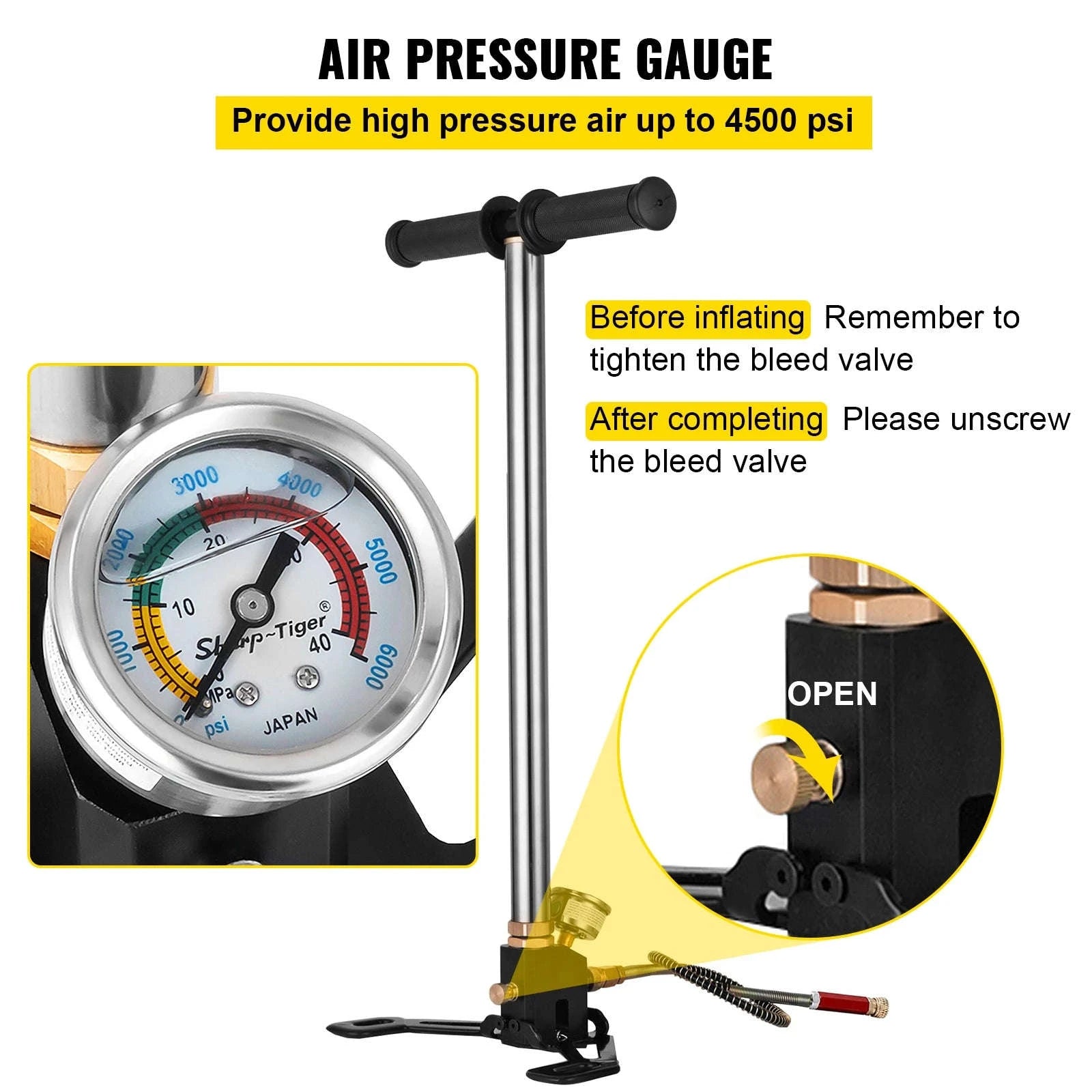 3-Stage PCP Hand Pump with Pressure Gauge 4500 PSI-4500 PSI Black / Poland