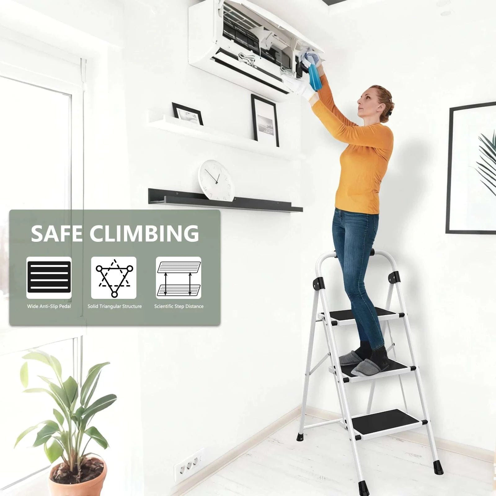 3 Step Folding Ladder with Anti-Slip Pedals 330lb Capacity Steel-black / United States