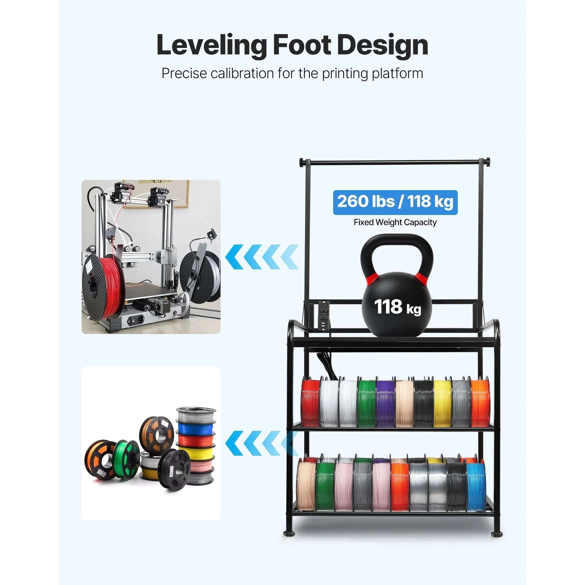 3-Tier 3D Printer Filament Storage Rack with Wheels & Power-3 Tier / United States