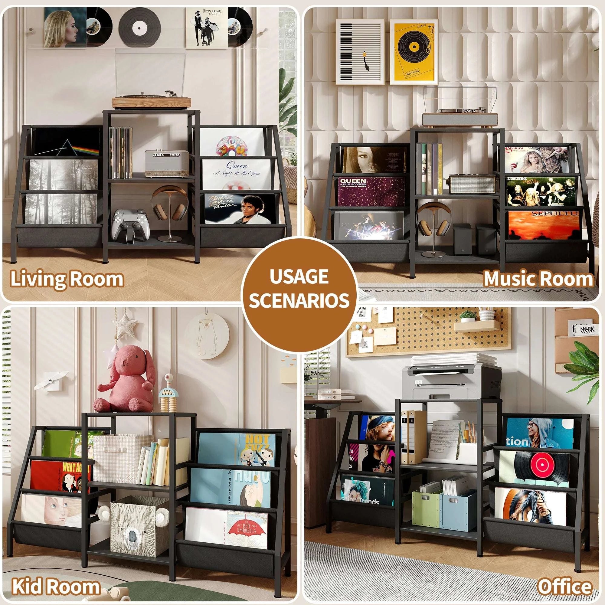 3-Tier AV Media Stand Vinyl Record & CD Storage Rack Organizer-black / United States
