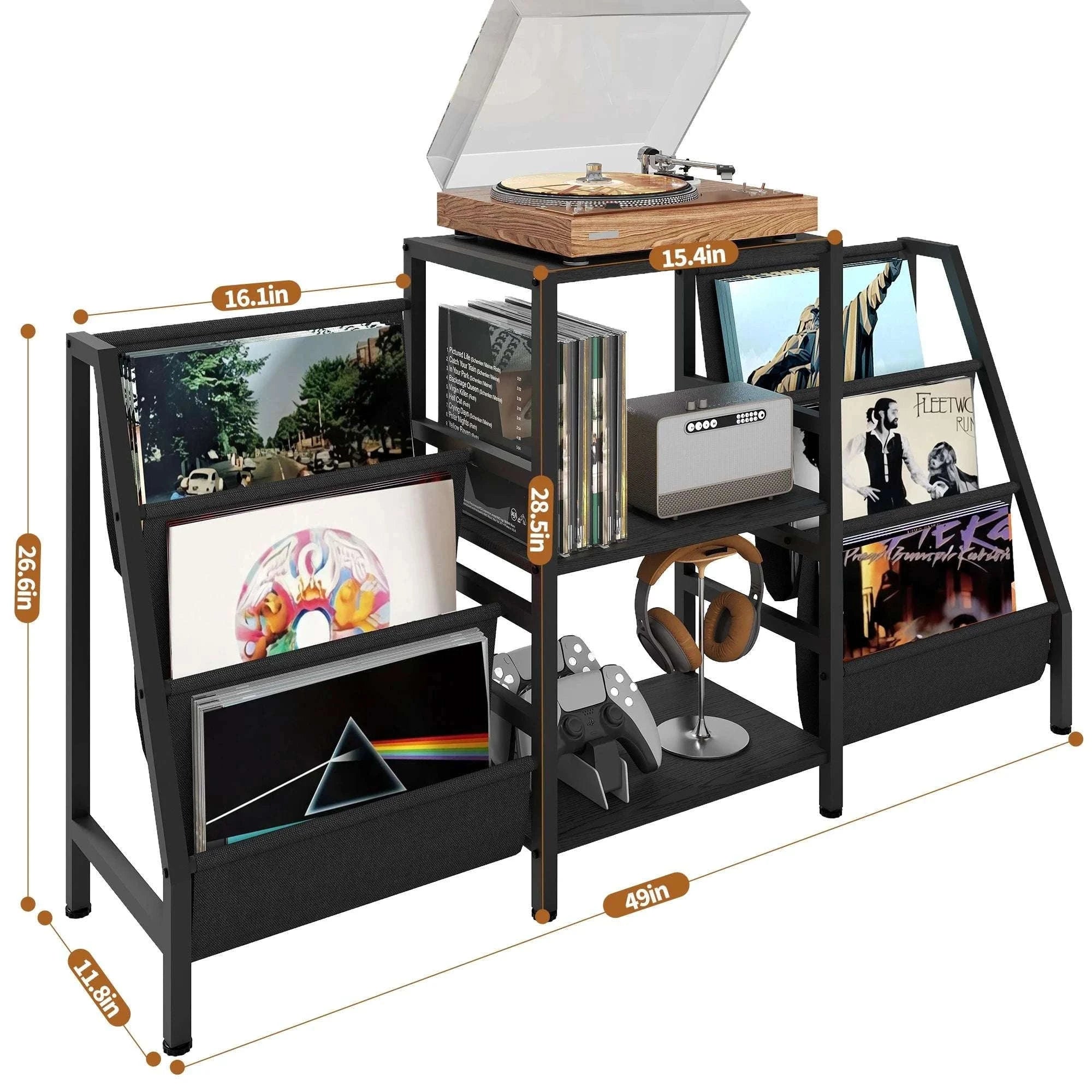 3-Tier AV Media Stand Vinyl Record & CD Storage Rack Organizer-black / United States