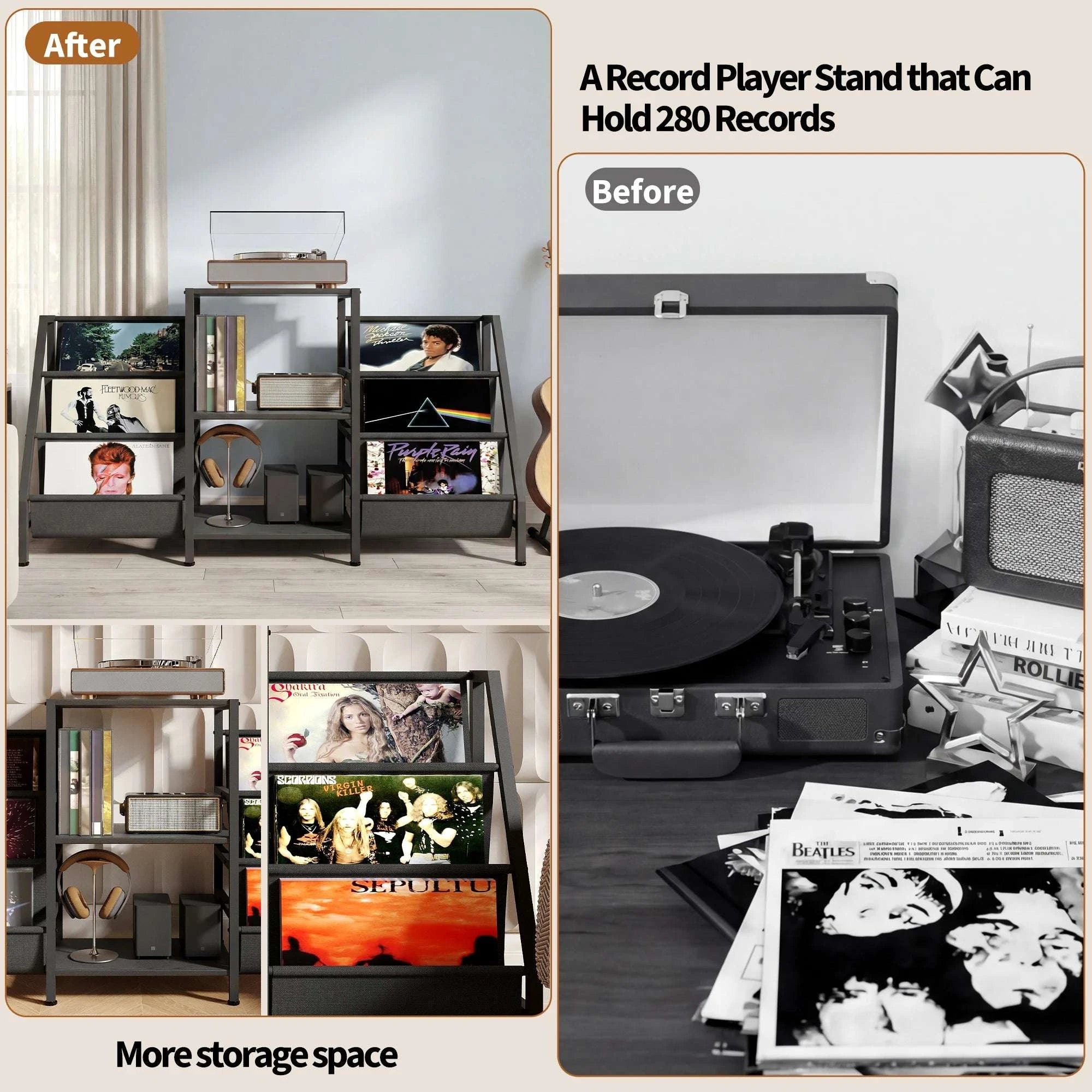 3-Tier AV Media Stand Vinyl Record & CD Storage Rack Organizer-black / United States