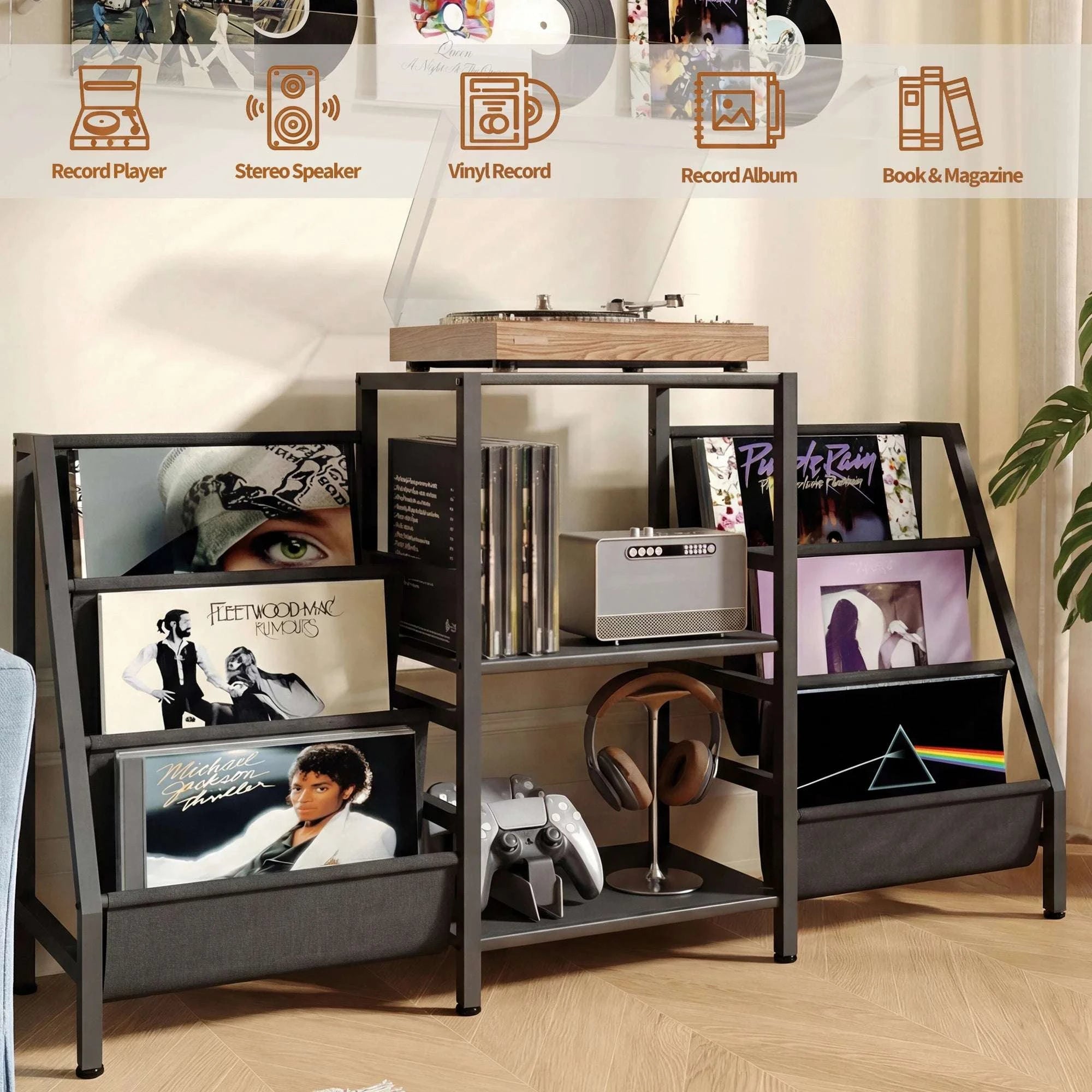 3-Tier AV Media Stand Vinyl Record & CD Storage Rack Organizer-black / United States