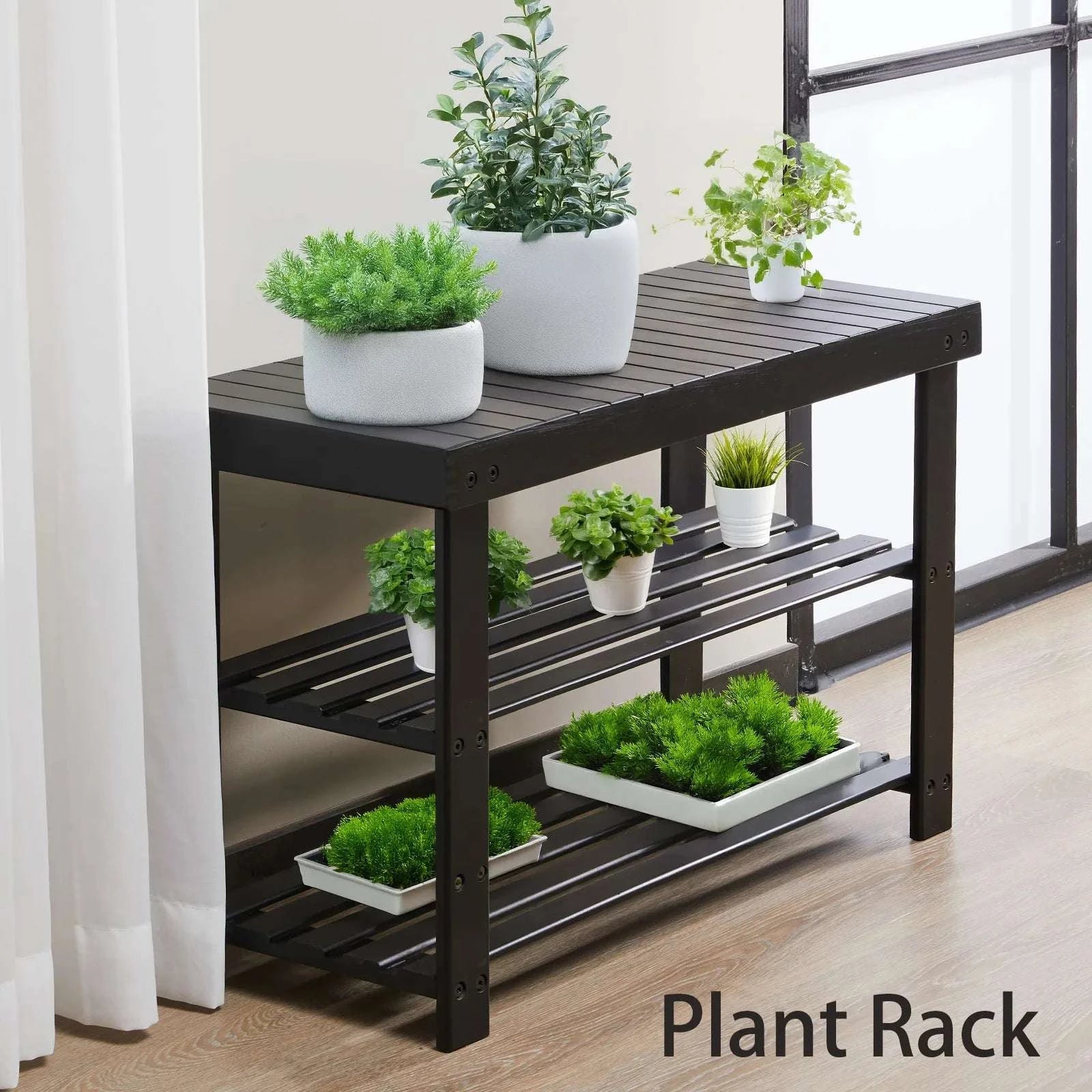 3-Tier Bamboo Shoe Rack Bench with Storage Holds 286 lb-black / United States