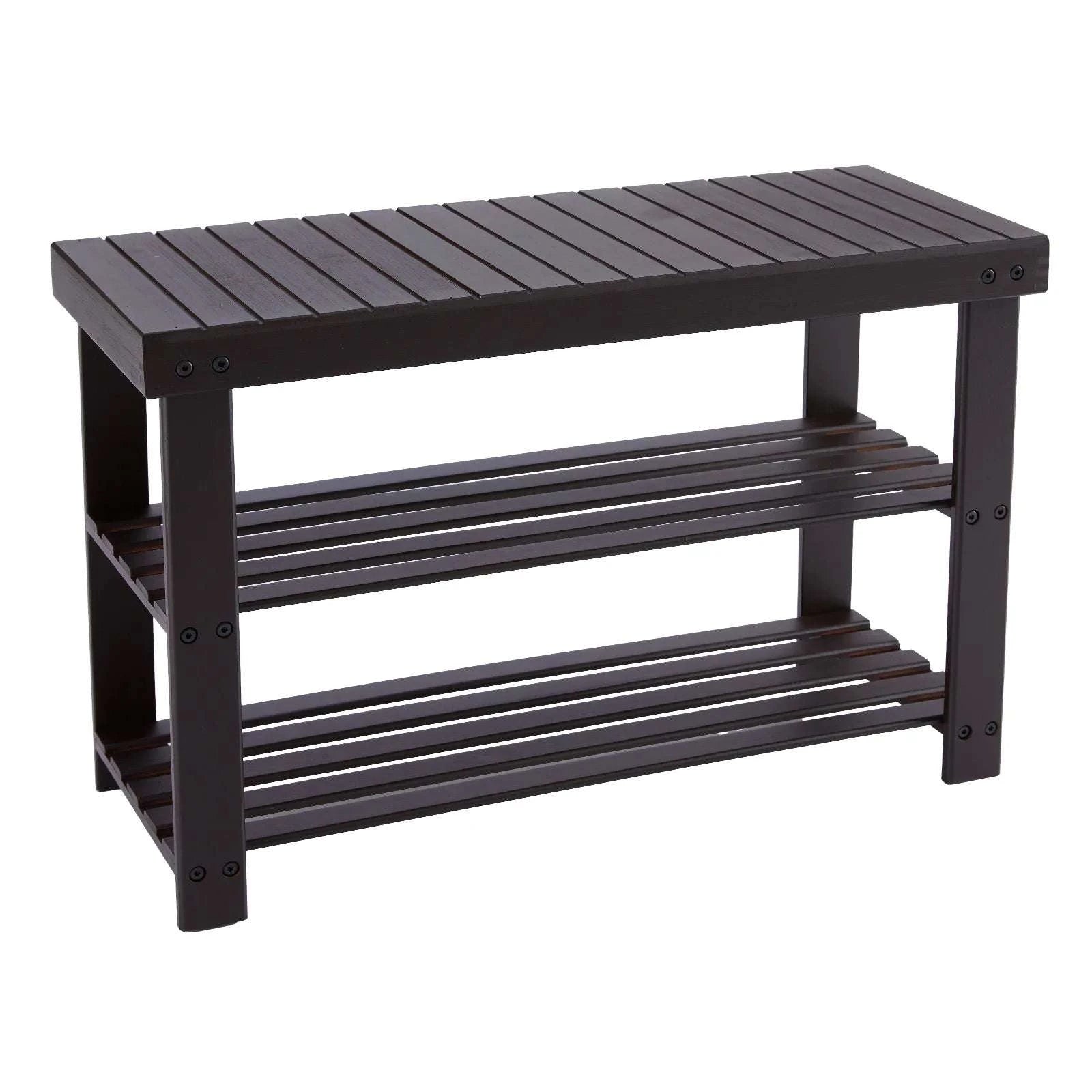 3-Tier Bamboo Shoe Rack Bench with Storage Holds 286 lb-black / United States