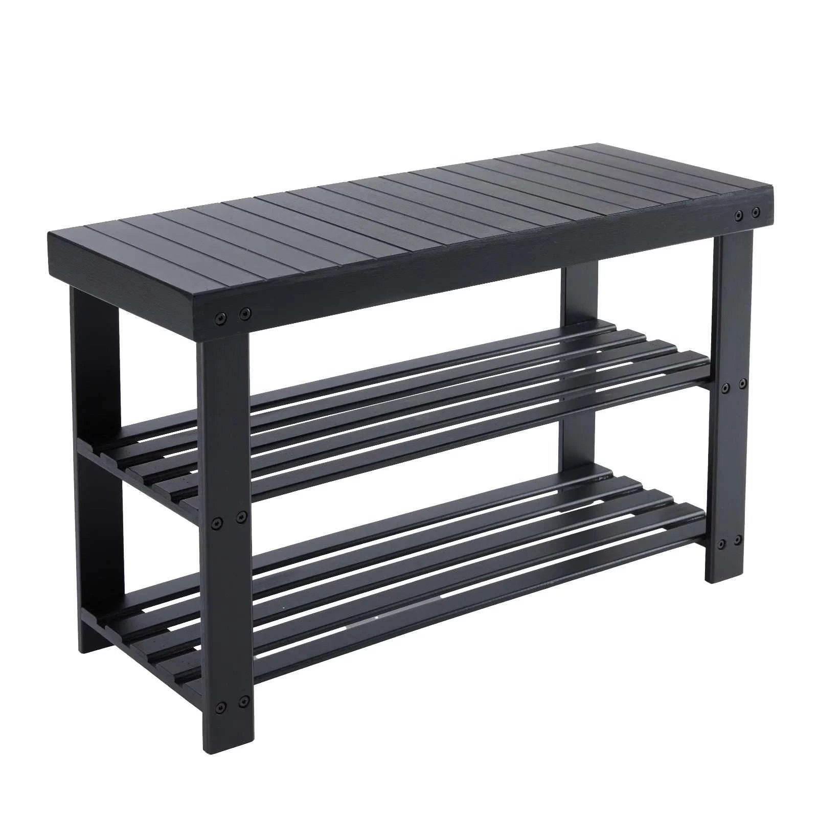 3-Tier Bamboo Shoe Rack Bench with Storage Holds 286 lb-black / United States