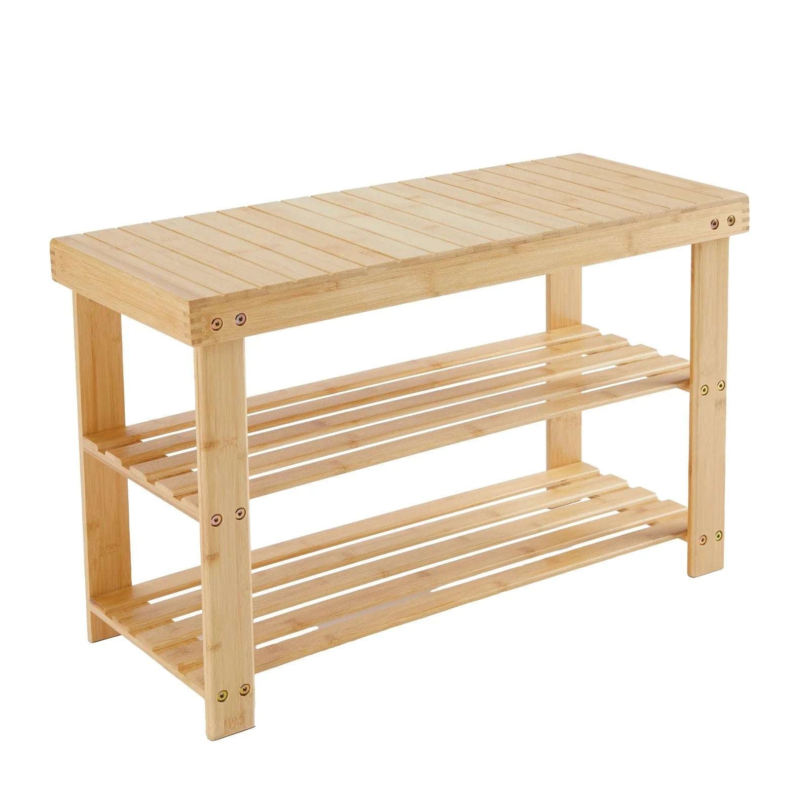 3-Tier Bamboo Shoe Rack Bench with Storage Holds 286 lb-black / United States