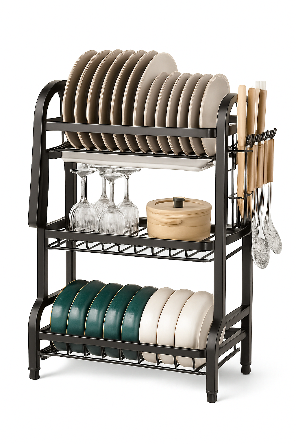 3-Tier Dish Drying Rack with Drainboard & Utensil Holders