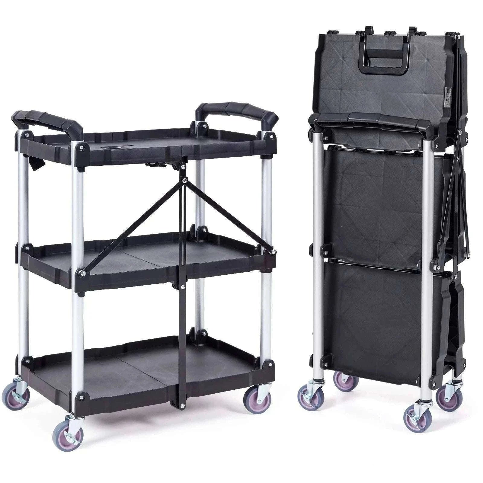3-Tier Folding Rolling Utility Cart with Wheels, 165lb Capacity-3 layers 15.87lbs / United States