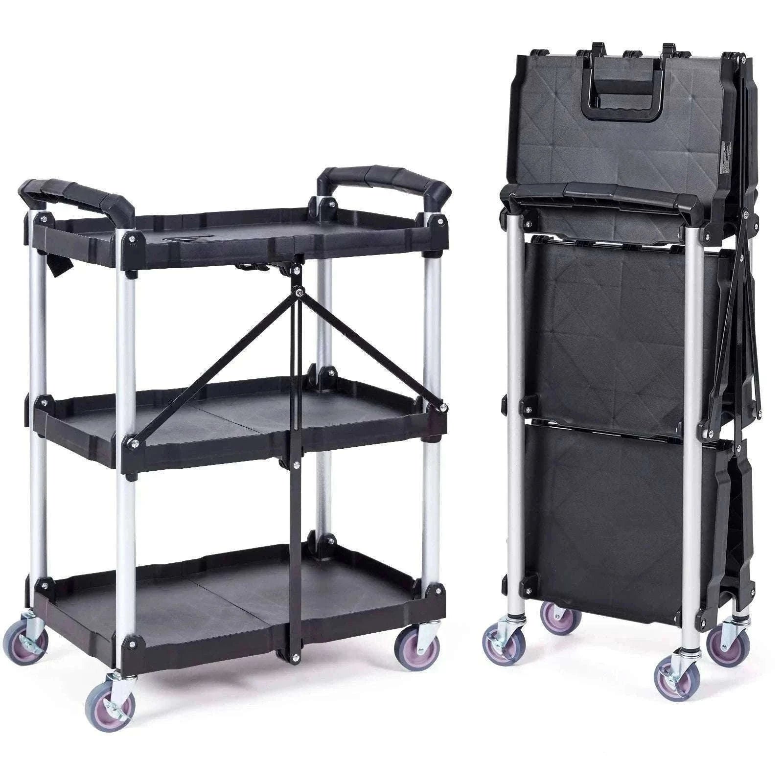 3-Tier Folding Rolling Utility Cart with Wheels, 165lb Capacity-3 layers 15.87lbs / United States