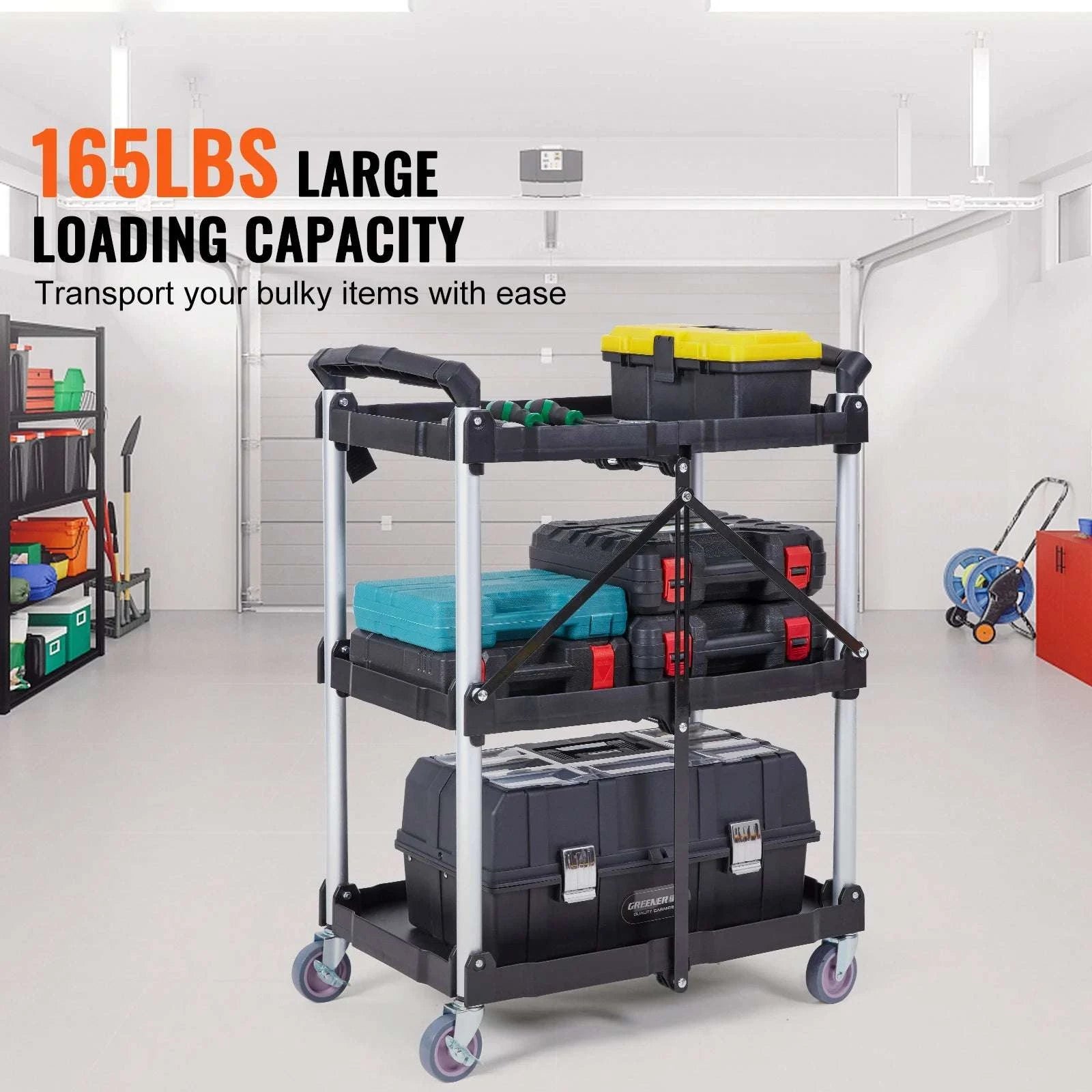 3-Tier Folding Rolling Utility Cart with Wheels, 165lb Capacity-3 layers 15.87lbs / United States