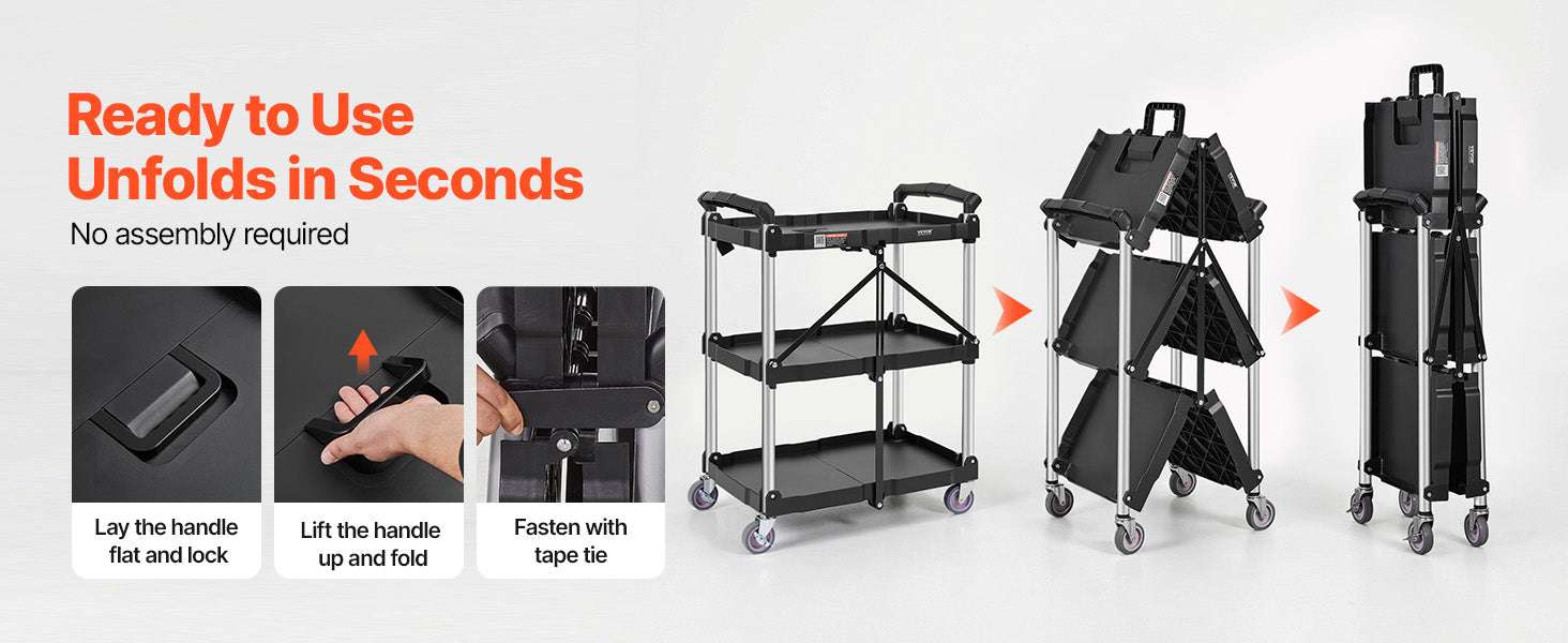 3-Tier Folding Rolling Utility Cart with Wheels, 165lb Capacity-3 layers 15.87lbs / United States