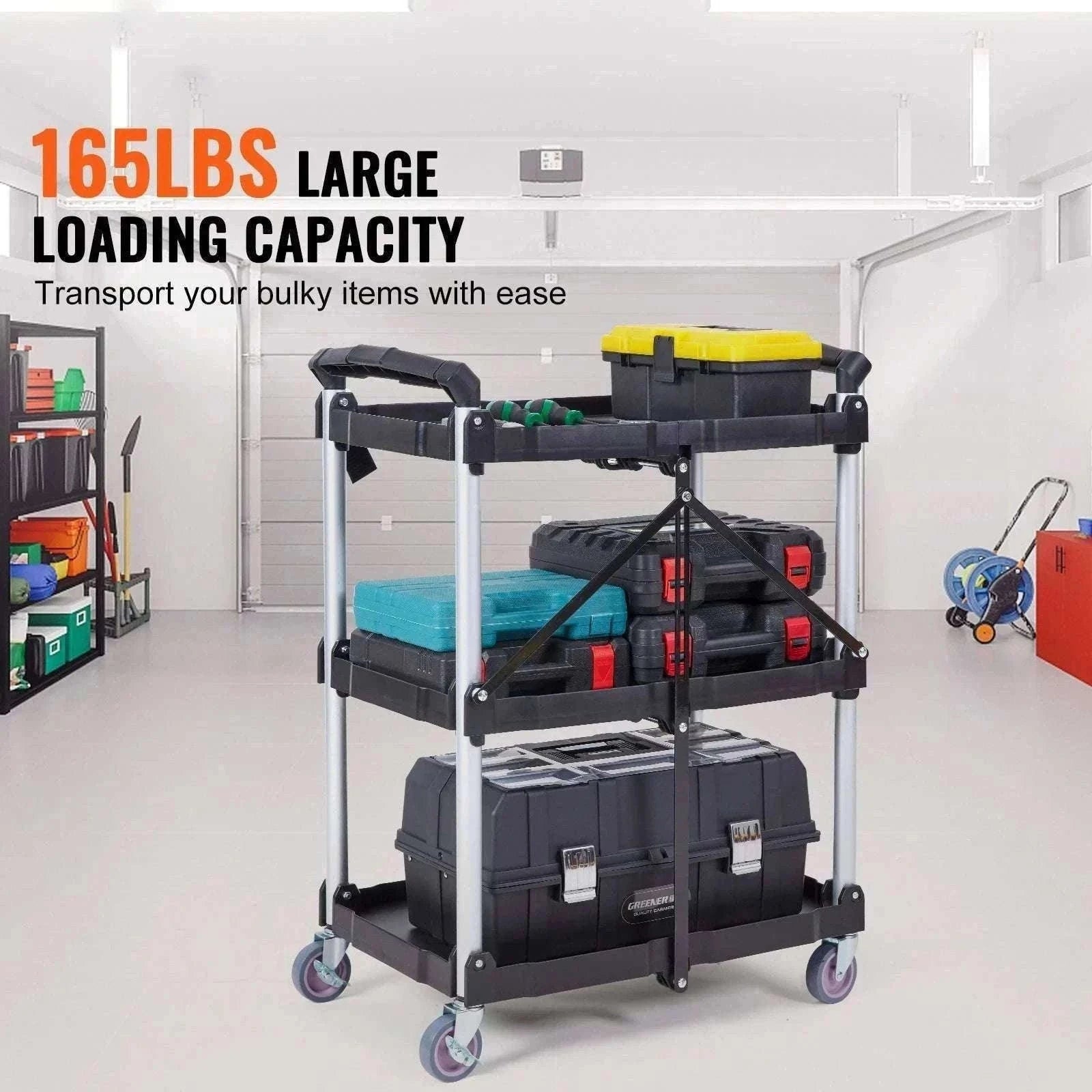 3-Tier Folding Rolling Utility Cart with Wheels, 165lb Capacity-3 layers 15.87lbs / United States